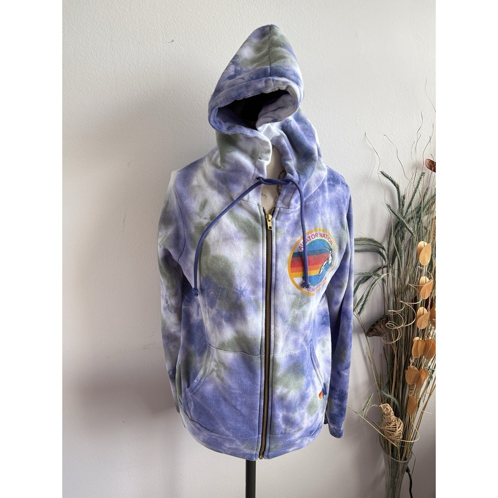 Aviator Nation Tye Dye Blue Hoodie Full Zip Sweatshirt The Hamptons Surf Small